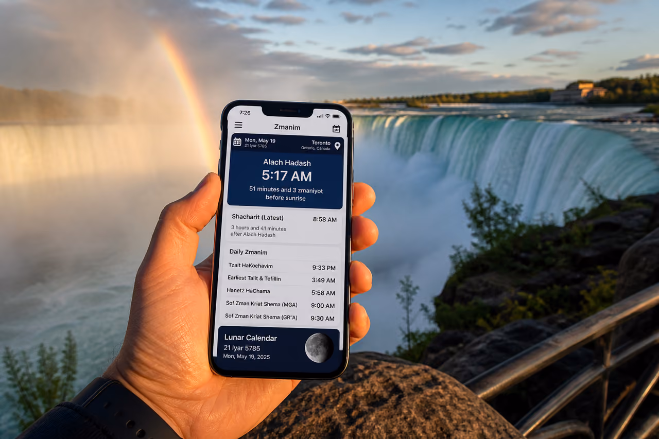 Person Checking Zmanim App at Niagara Falls