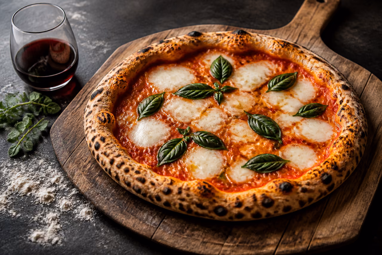 Artisan Neapolitan Pizza on a Rustic Wooden Peel
