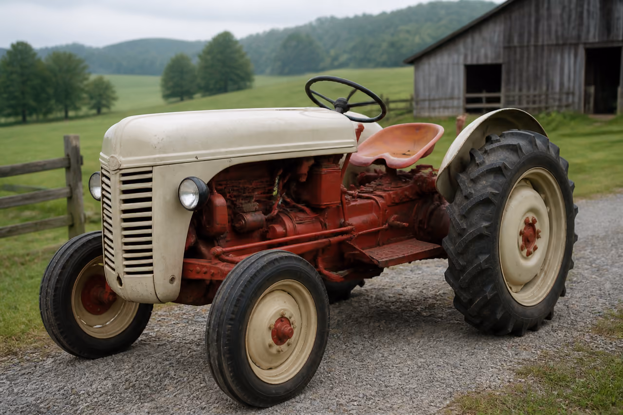 Vintage Yanmar Tractor Ym2000 Parked Near a Farm Barn