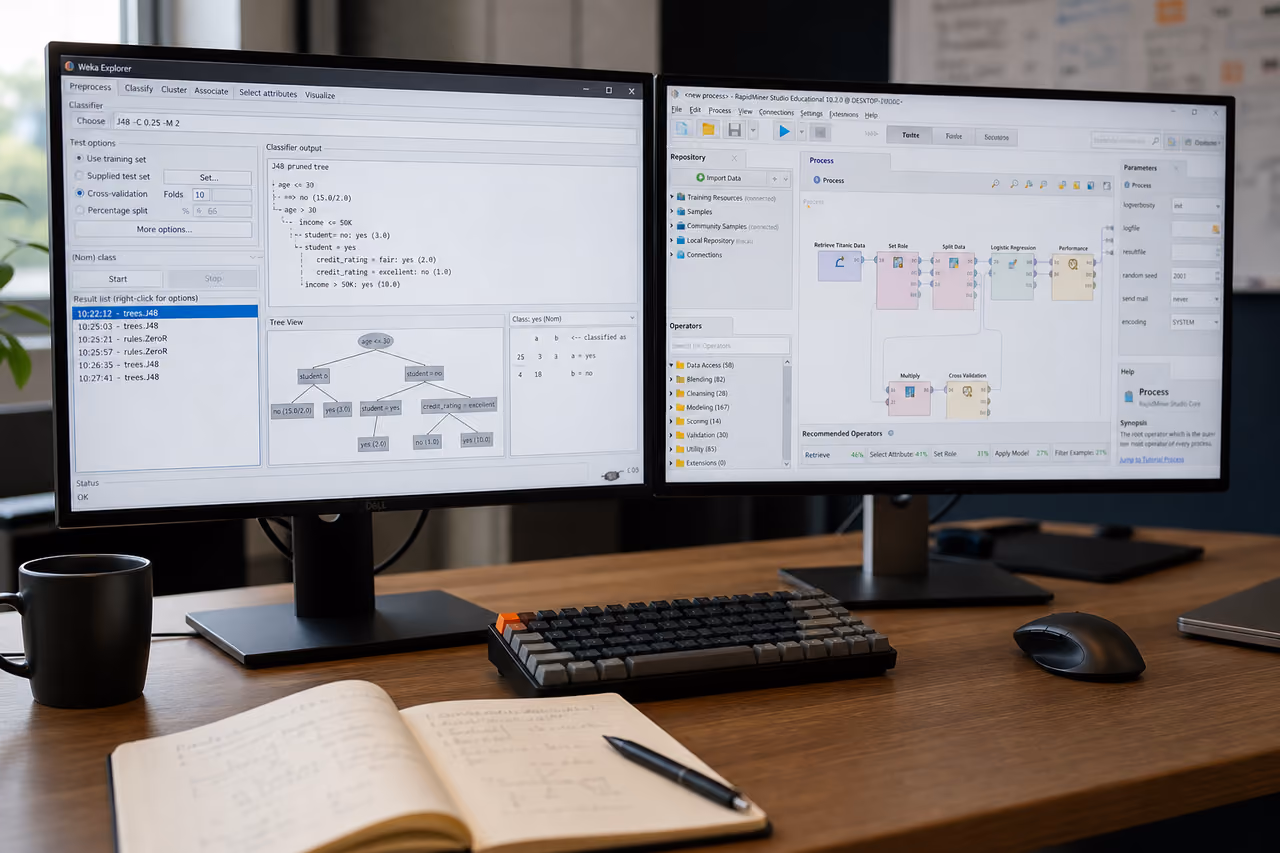 Data Mining Software Comparison on Dual Computer Monitors