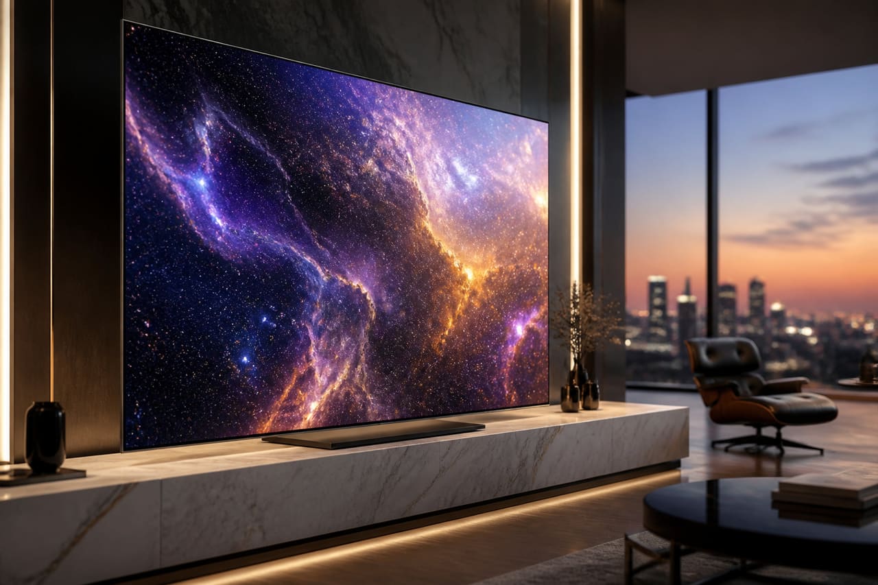 Futuristic Ultra D TV in a Modern Luxury Living Room