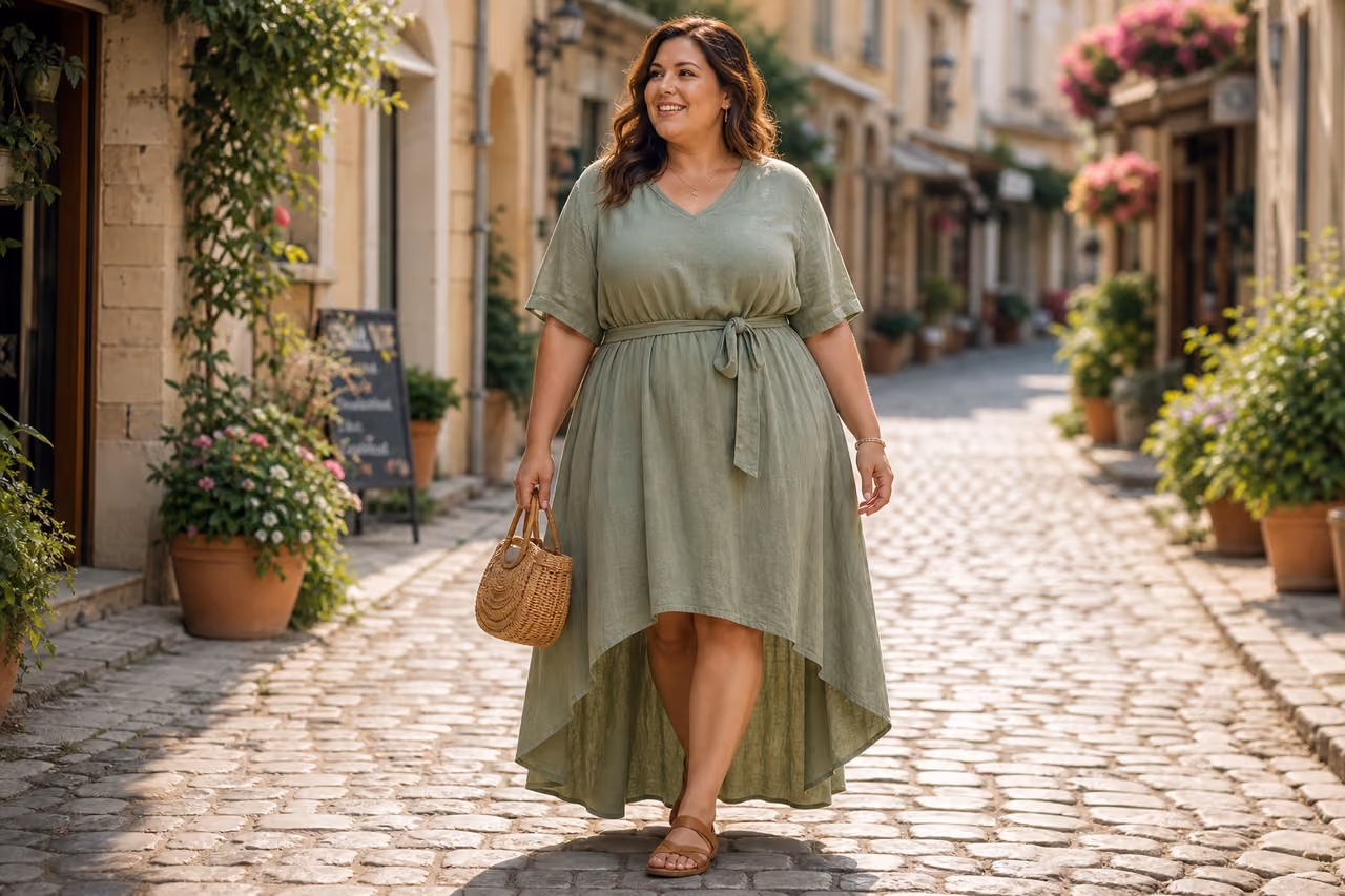 Plus Size Woman Wearing a Casual High Low Dress