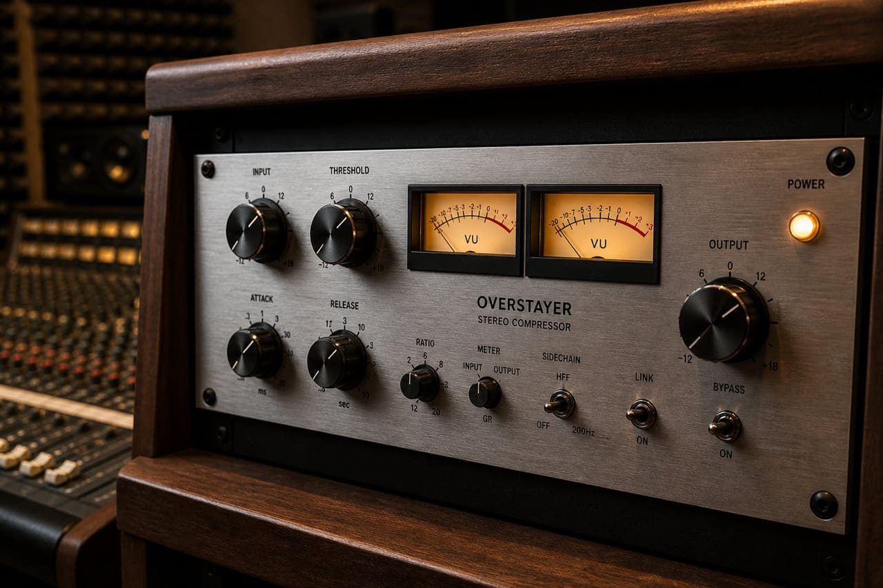 Overstayer Stereo Compressor Mounted in Professional Studio Rack