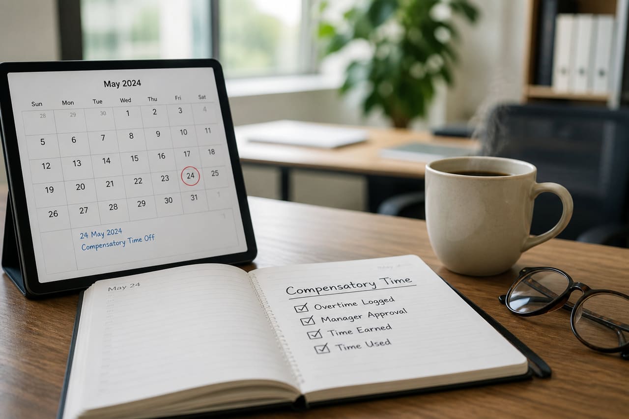 Employee Planner Marking Compensatory Time on Office Desk