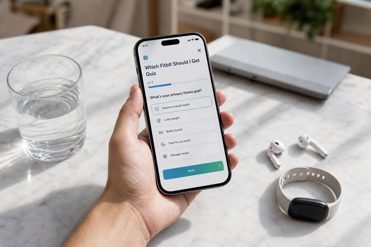 Person Taking a Fitness Tracker Selection Quiz on Smartphone