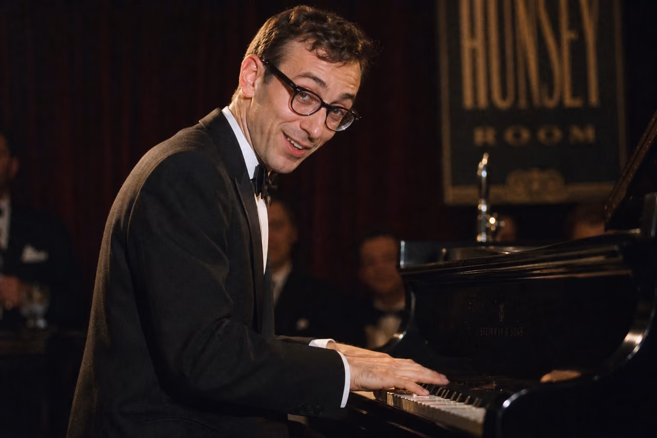 Satirical Musician Performing at a Grand Piano in a Jazz Club