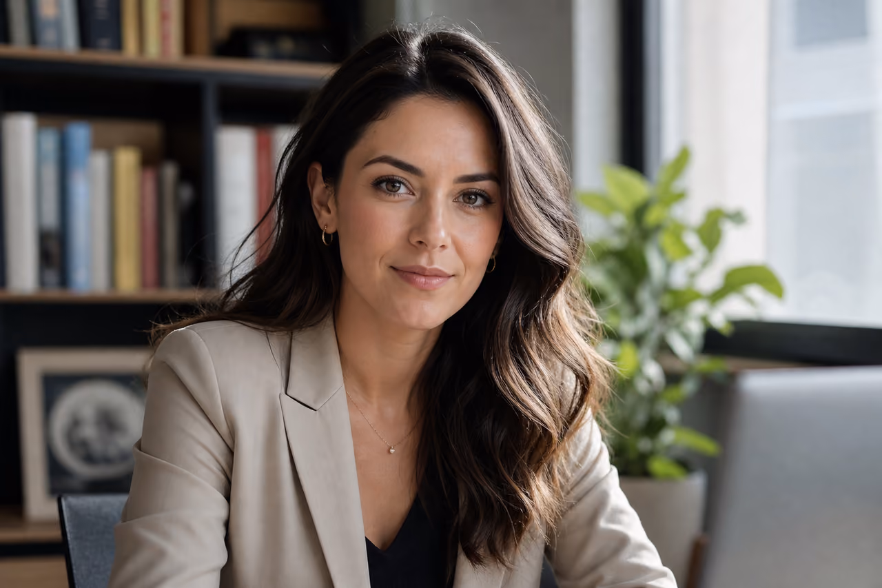 Professional Woman Posing in a Modern Home Office