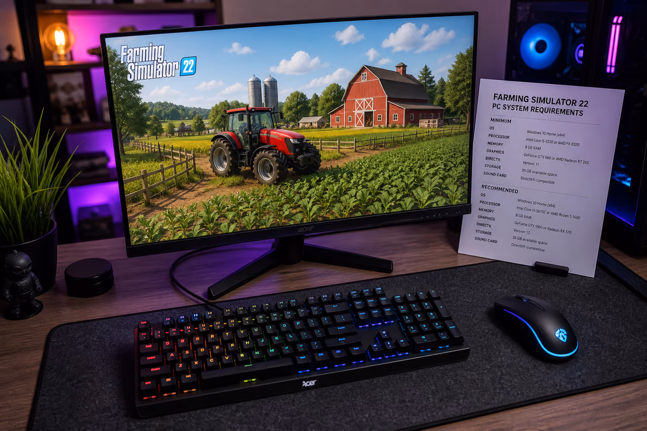 Gaming Pc Setup Displaying Farming Simulation Hardware Requirements