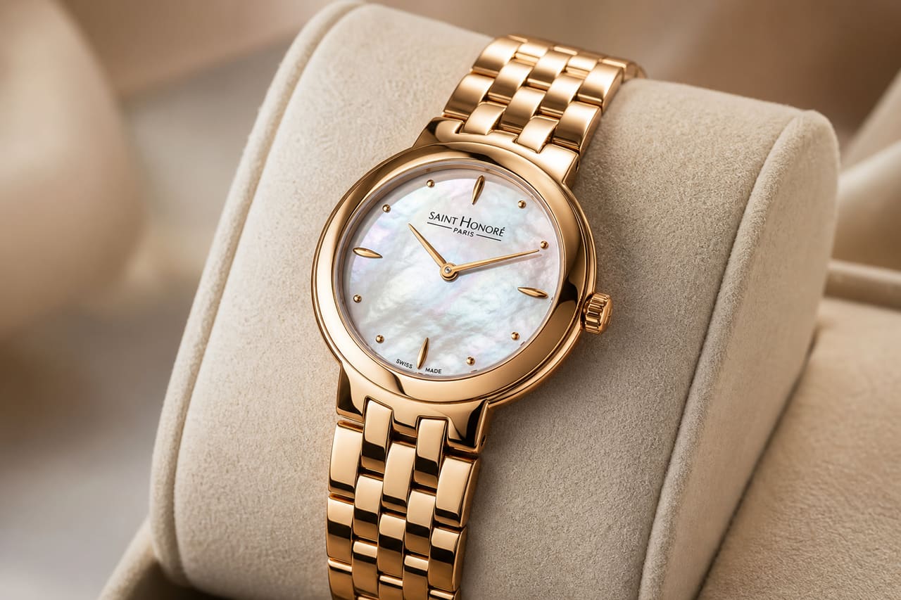 Saint Honore Ladies Watch on Cream Velvet Cushion