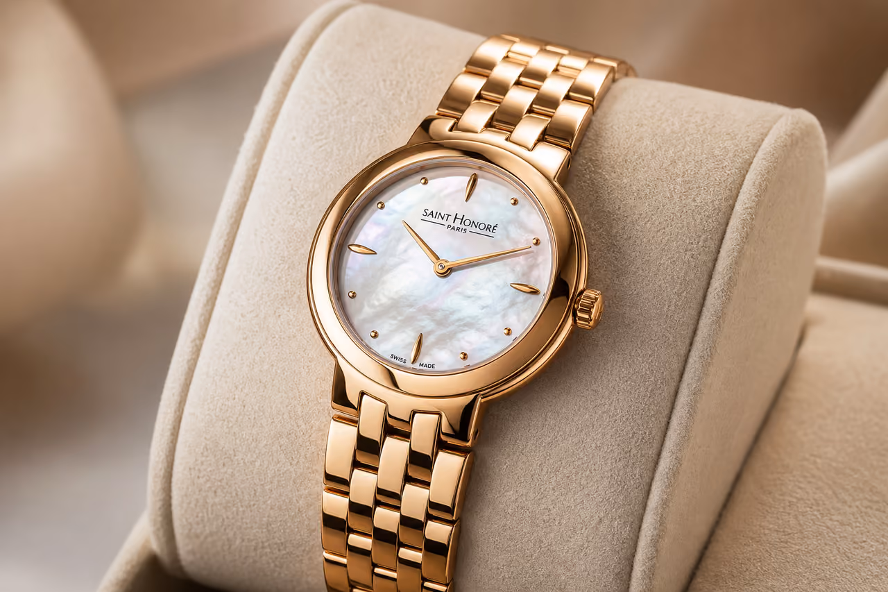 Saint Honore Ladies Watch on Cream Velvet Cushion