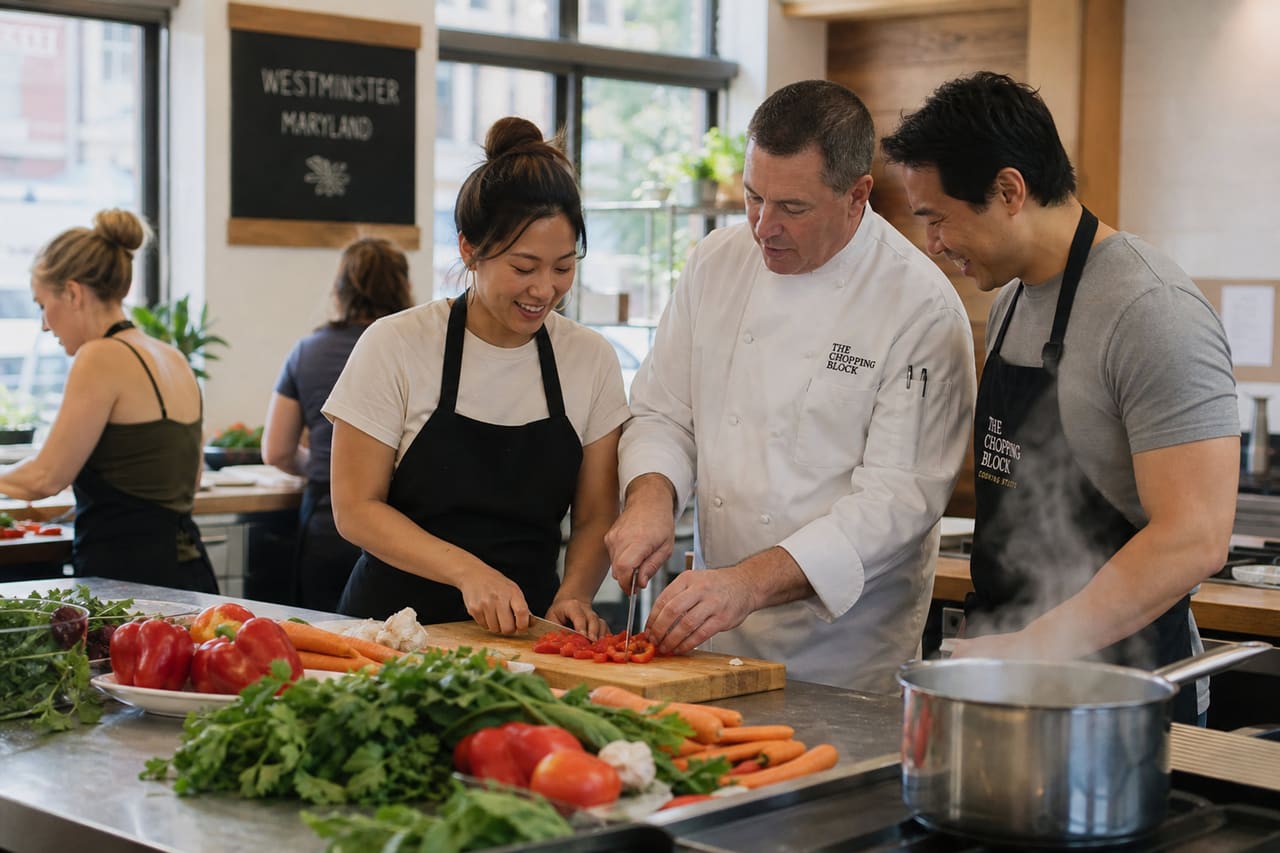 Students Learning Culinary Techniques in a Westminster Cooking Class