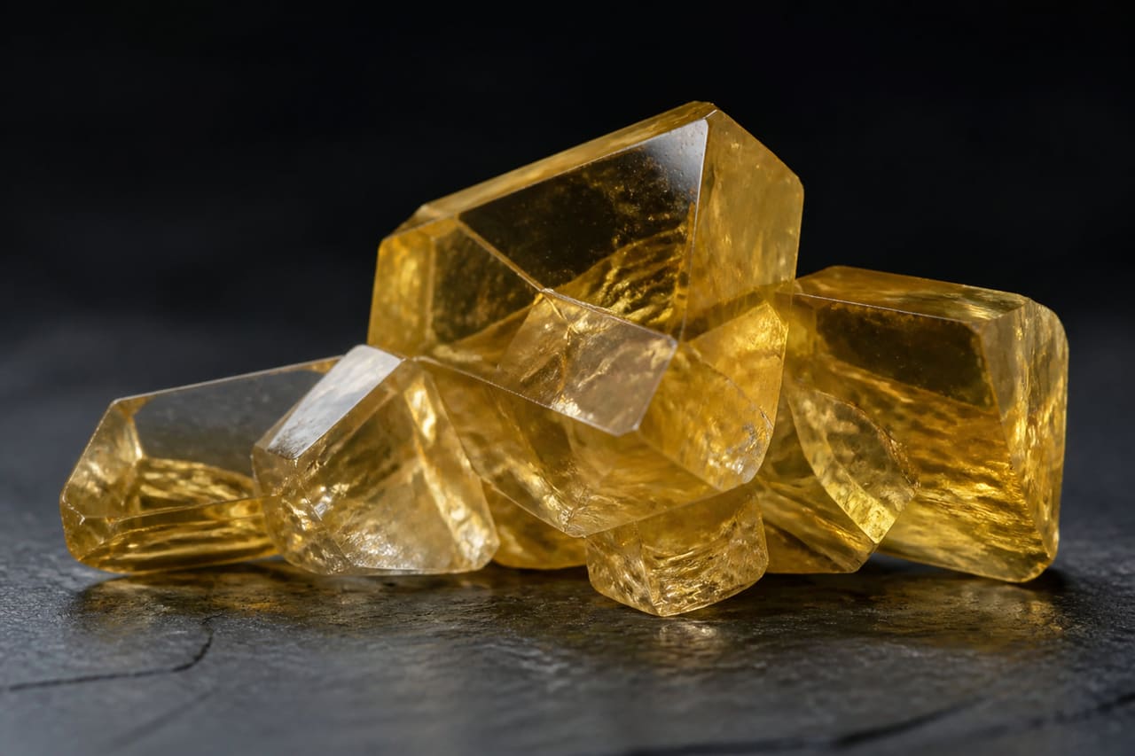 Gold Bromide Crystals on a Dark Slate Surface