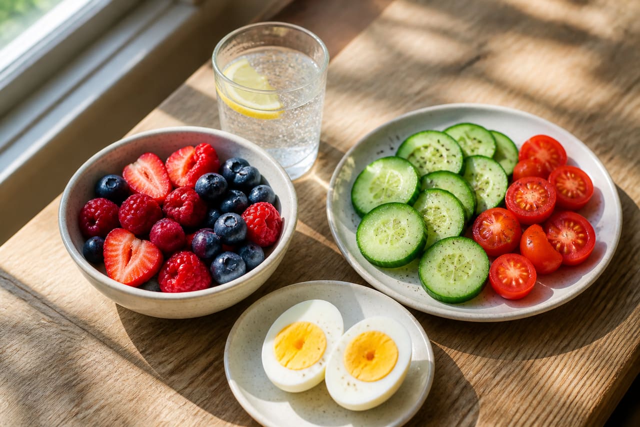 Healthy Zero Point Breakfast with Eggs and Fresh Berries