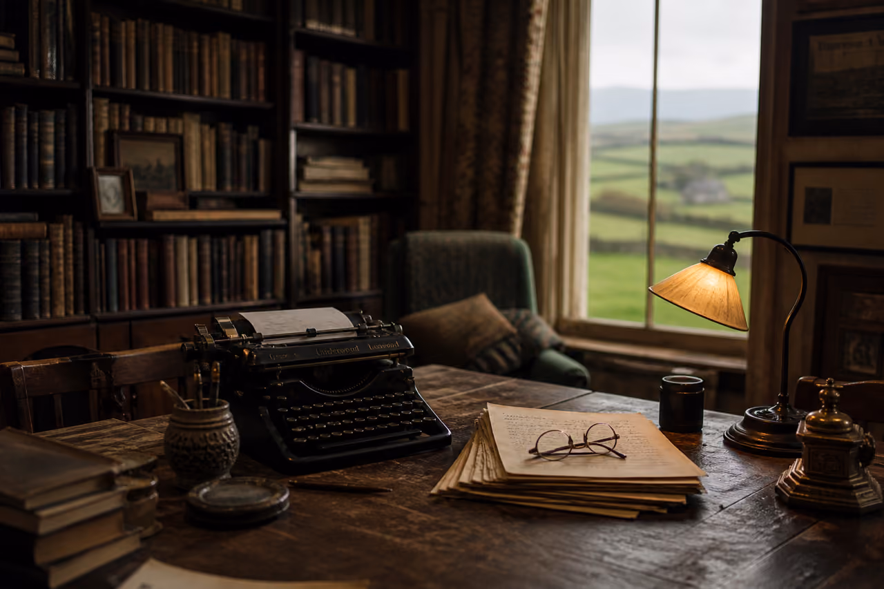 Vintage Typewriter and Manuscripts in a Traditional Irish Study