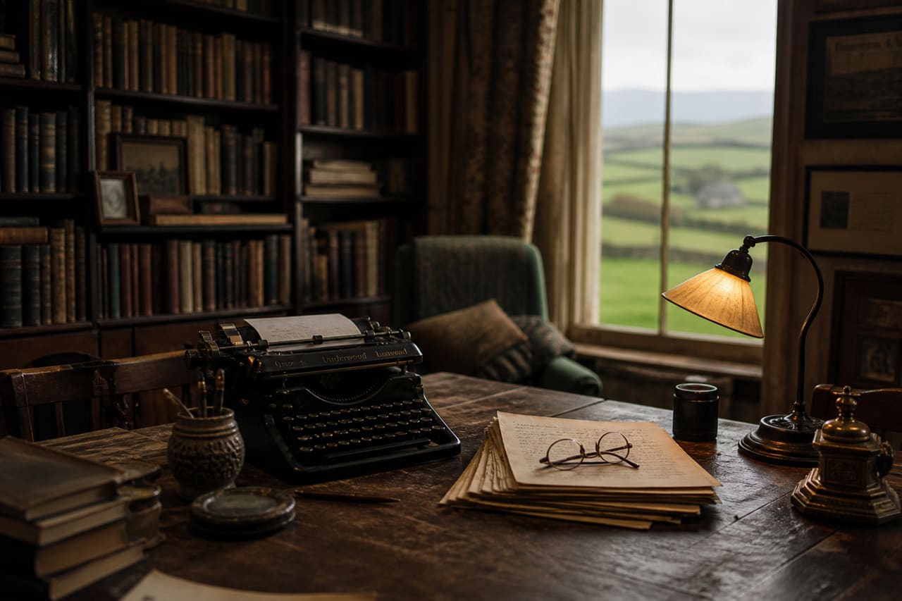 Vintage Typewriter and Manuscripts in a Traditional Irish Study