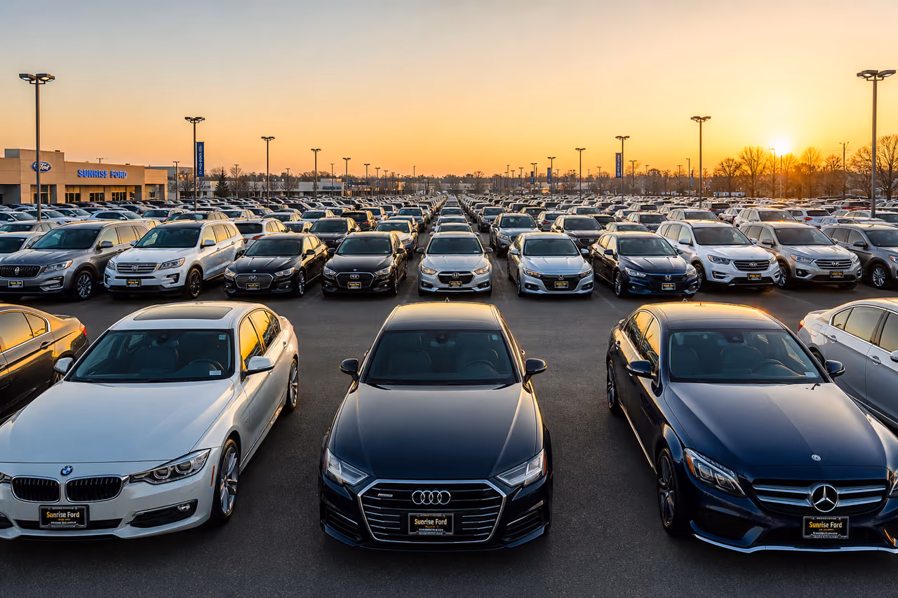 Large Inventory of Used Cars in a Dealership Lot