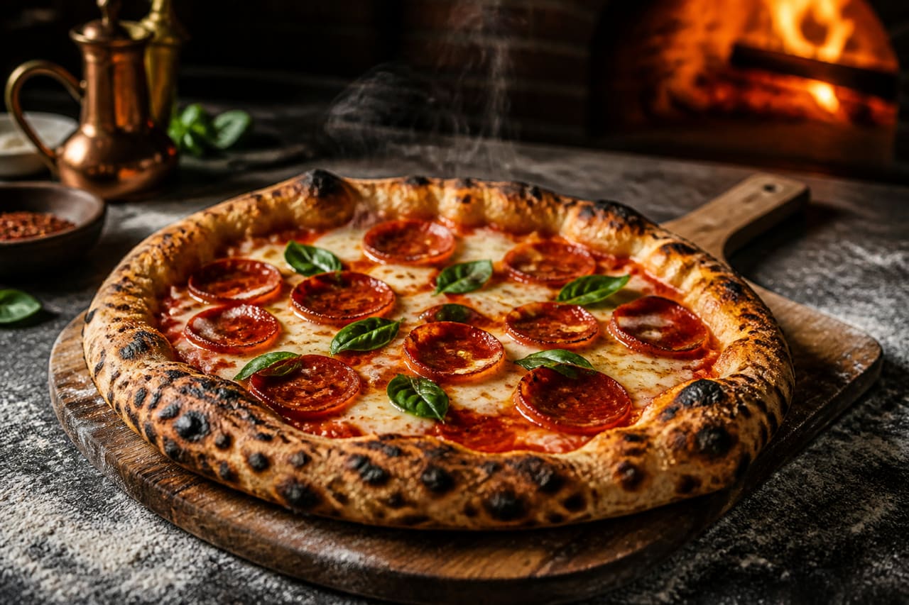 Gourmet Jessup Pizza on a Rustic Wooden Peel