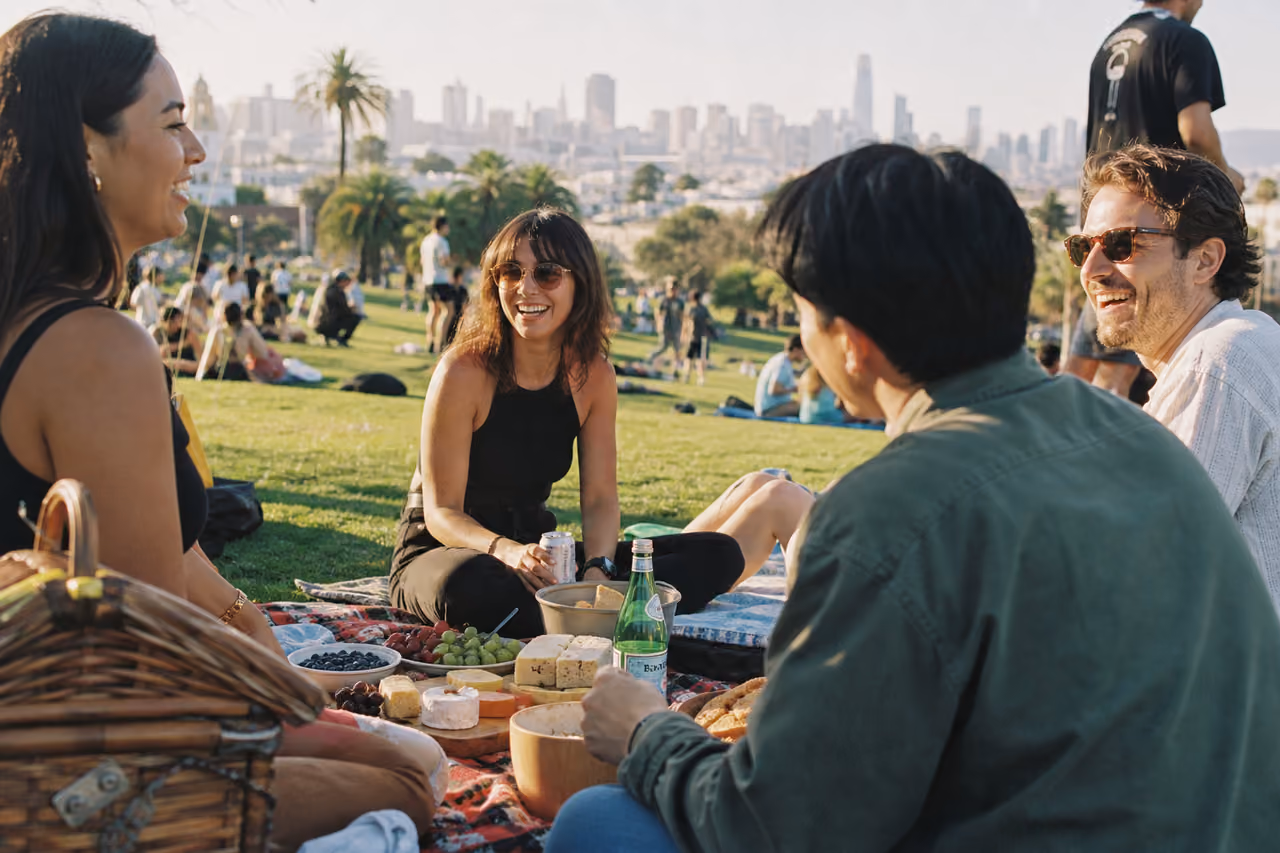 Friends Having a Picnic Party at Dolores Park