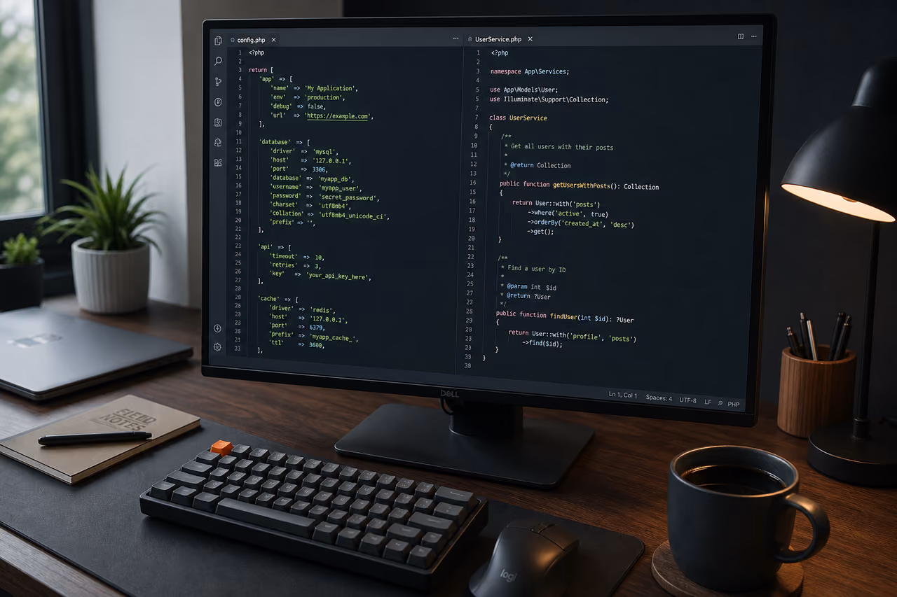 Developer Coding Php Variables on a Dual Screen Monitor