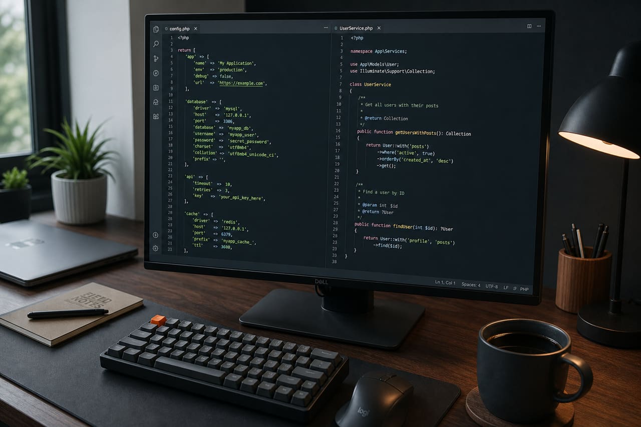 Developer Coding Php Variables on a Dual Screen Monitor