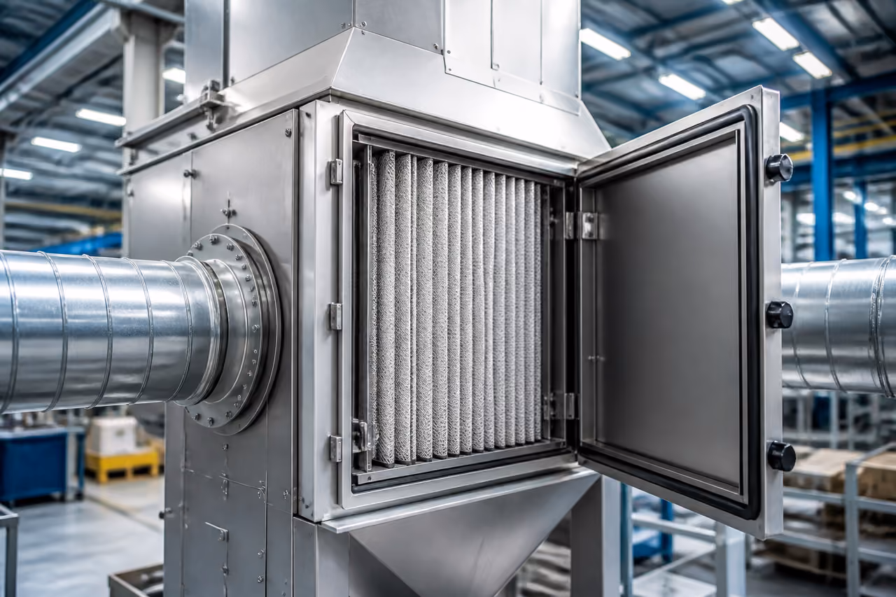 Industrial Air Filtration System Installed in a Modern Factory