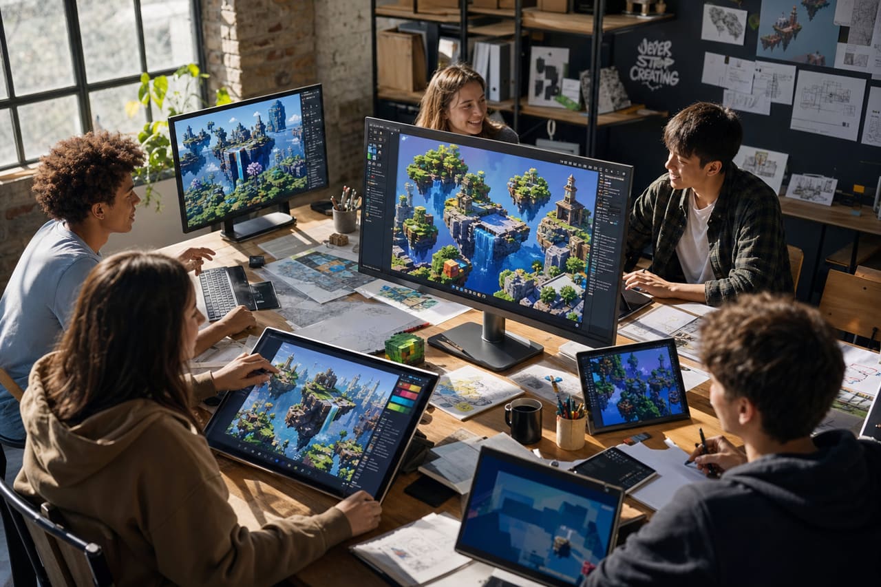 Creative Team Designing a Virtual World in a Studio