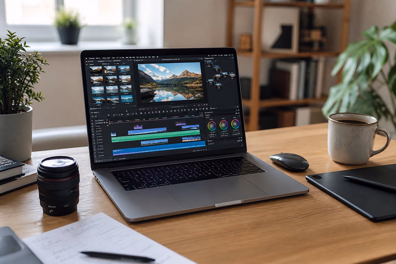 Creative Professional Editing Video on a High End Laptop
