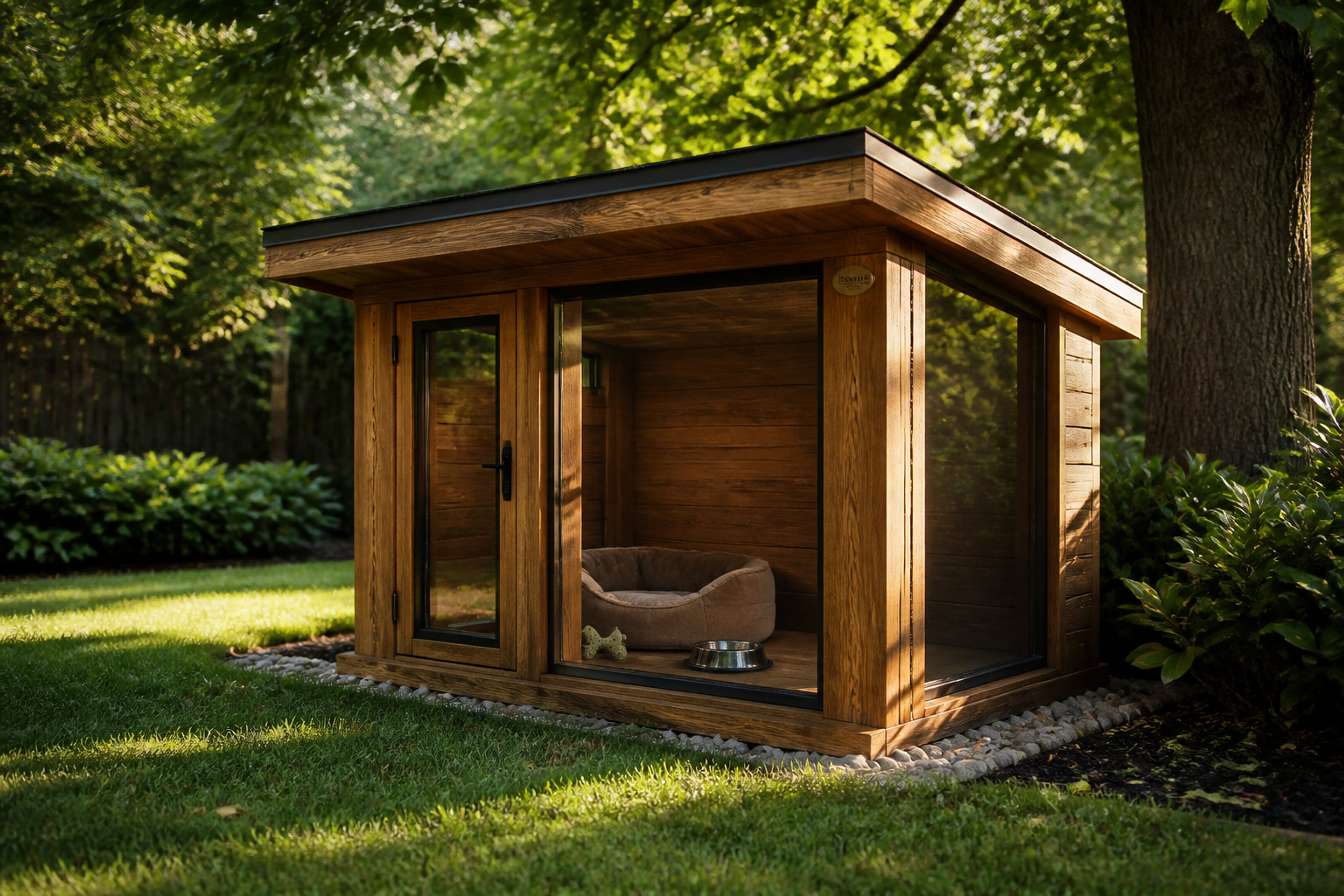 Luxury Wooden Dog Kennel Shed in a Residential Backyard