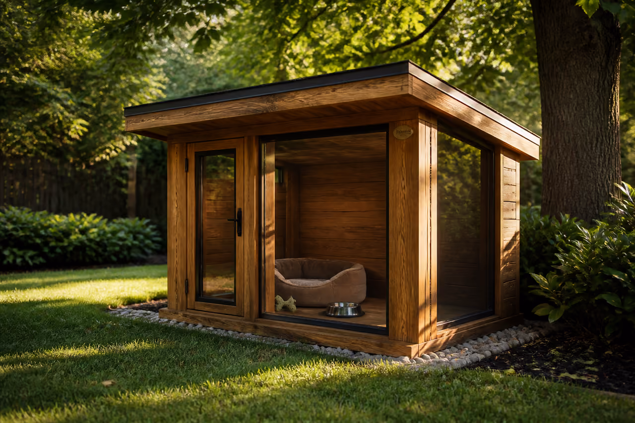 Luxury Wooden Dog Kennel Shed in a Residential Backyard