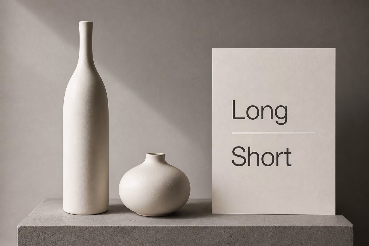 Contrasting Tall and Short Vases with Text Labels