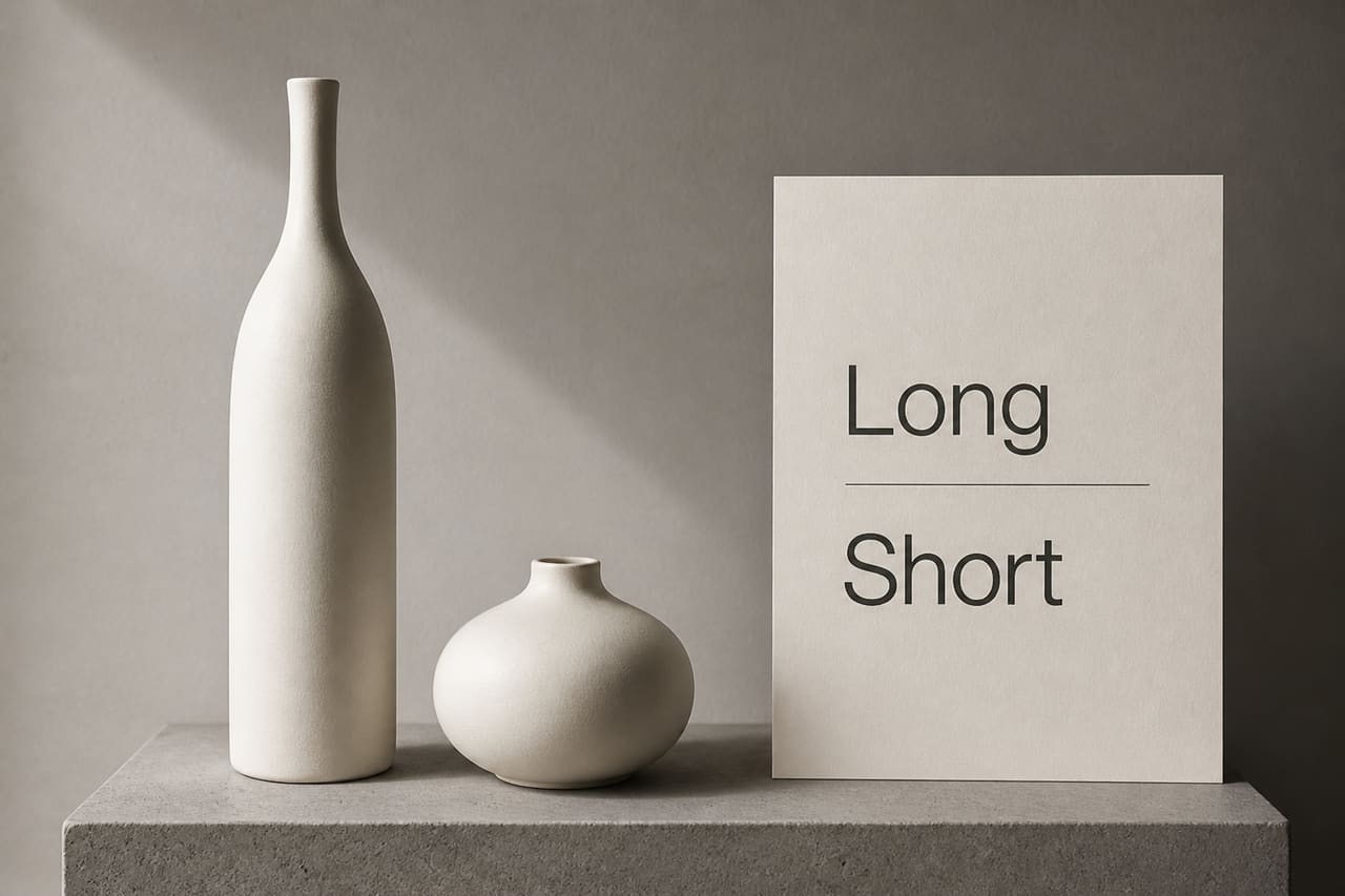 Contrasting Tall and Short Vases with Text Labels