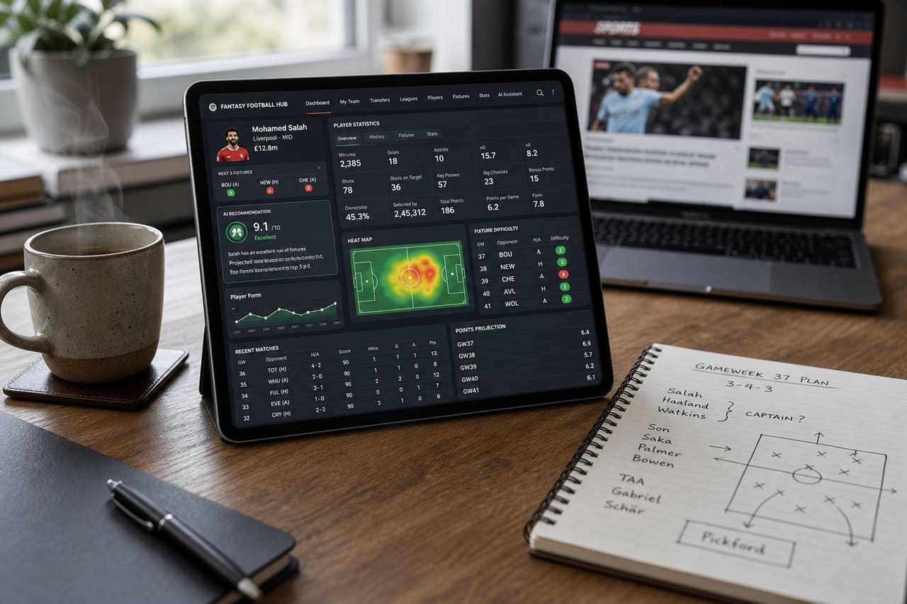 Person Analyzing Fantasy Soccer Advice on a Tablet