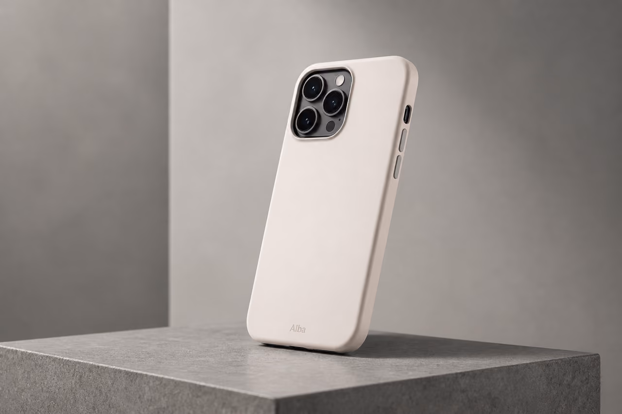 Minimalist Alba Case for Smartphone on Stone Plinth