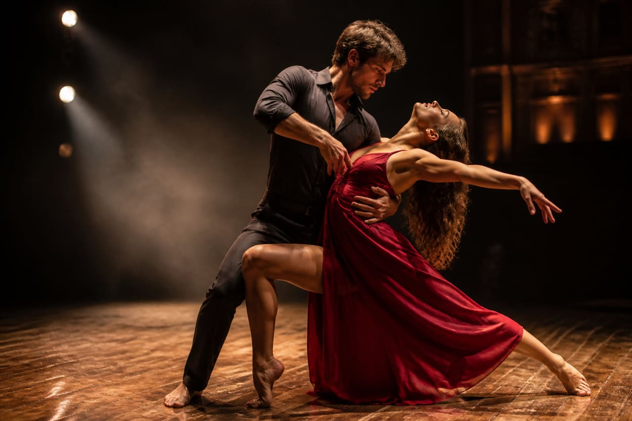 Professional Dance Couple Performing on a Theater Stage