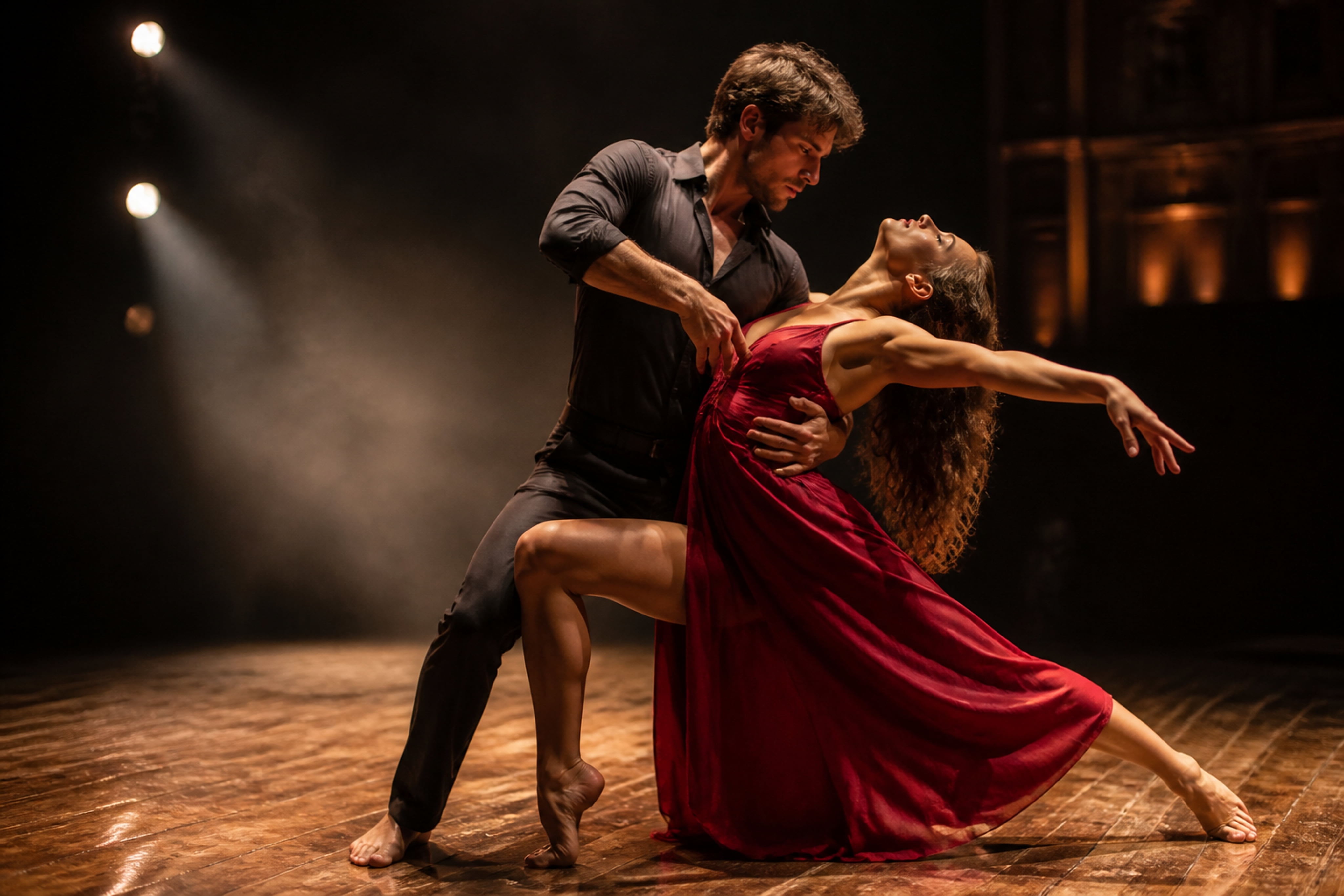 Professional Dance Couple Performing on a Theater Stage