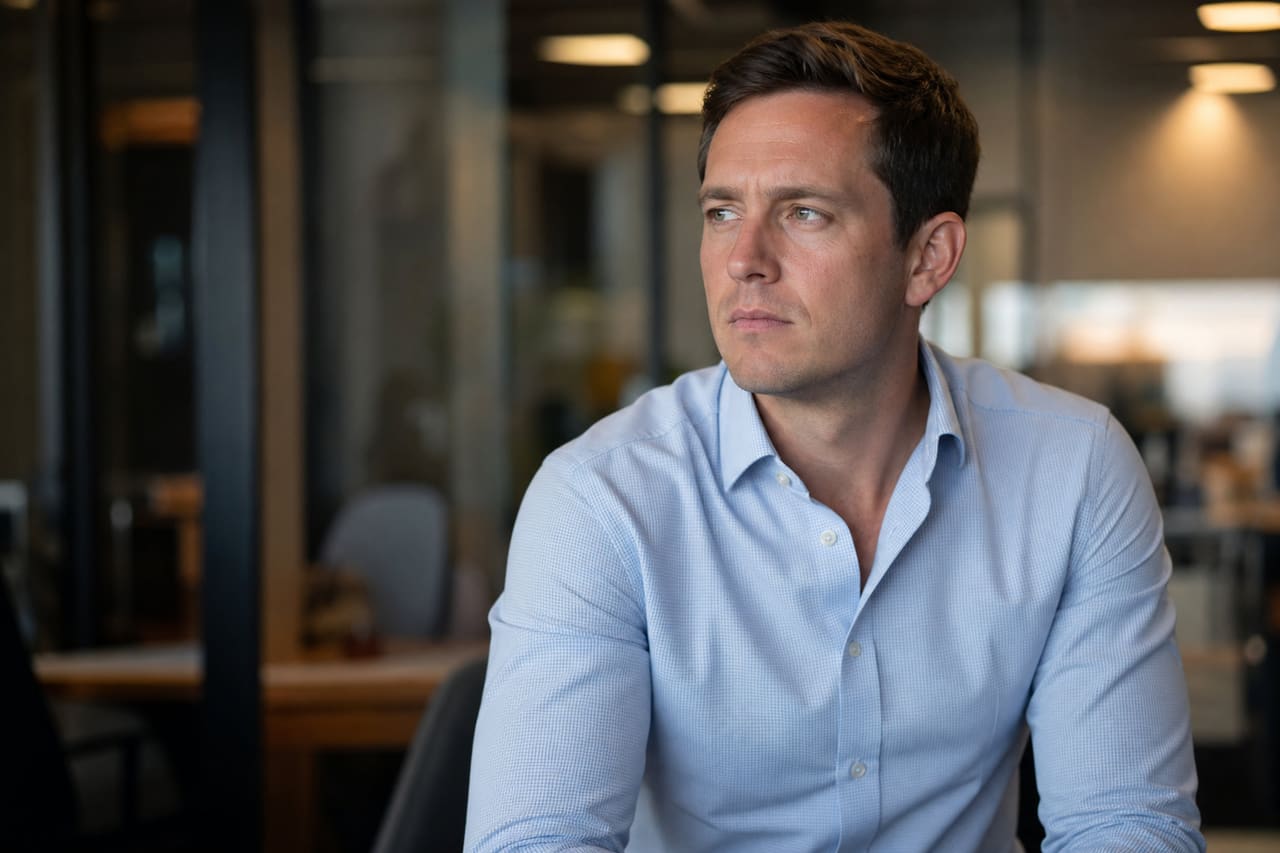 Professional Man Thinking in a Modern Corporate Office