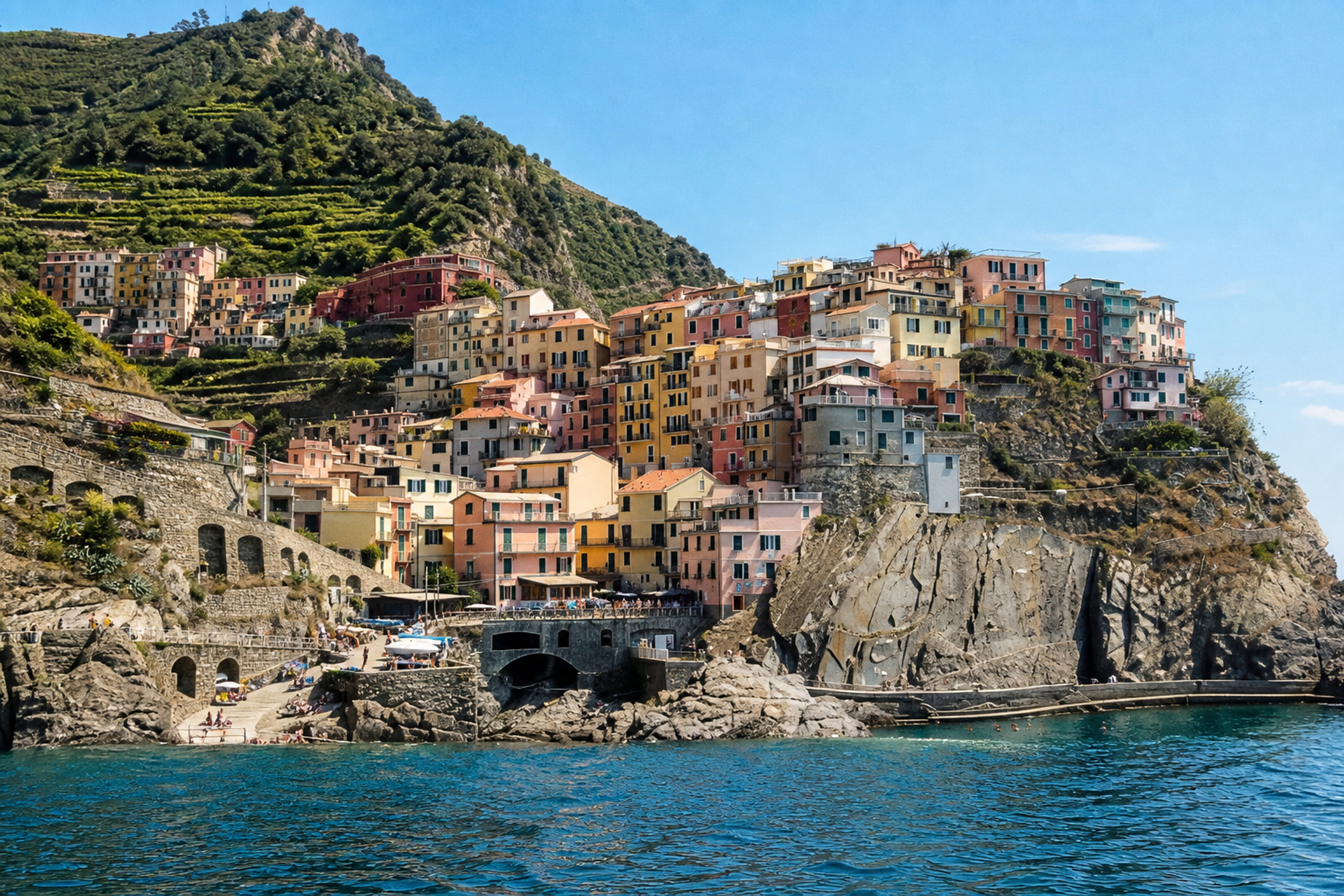 Colorful Cliffside Villages of Cinque Terre Viewed from the Sea