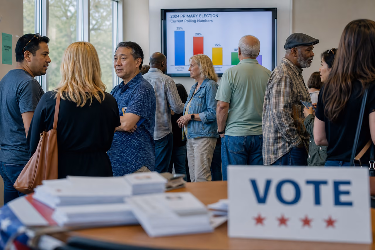 Voters Reviewing Polling Data at a Primary Election Site