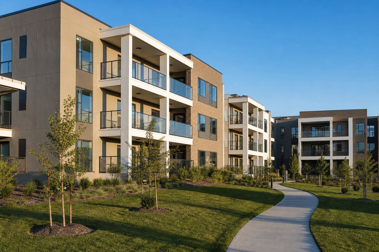 Modern Exterior of Mitchells Park Apartments Residential Complex