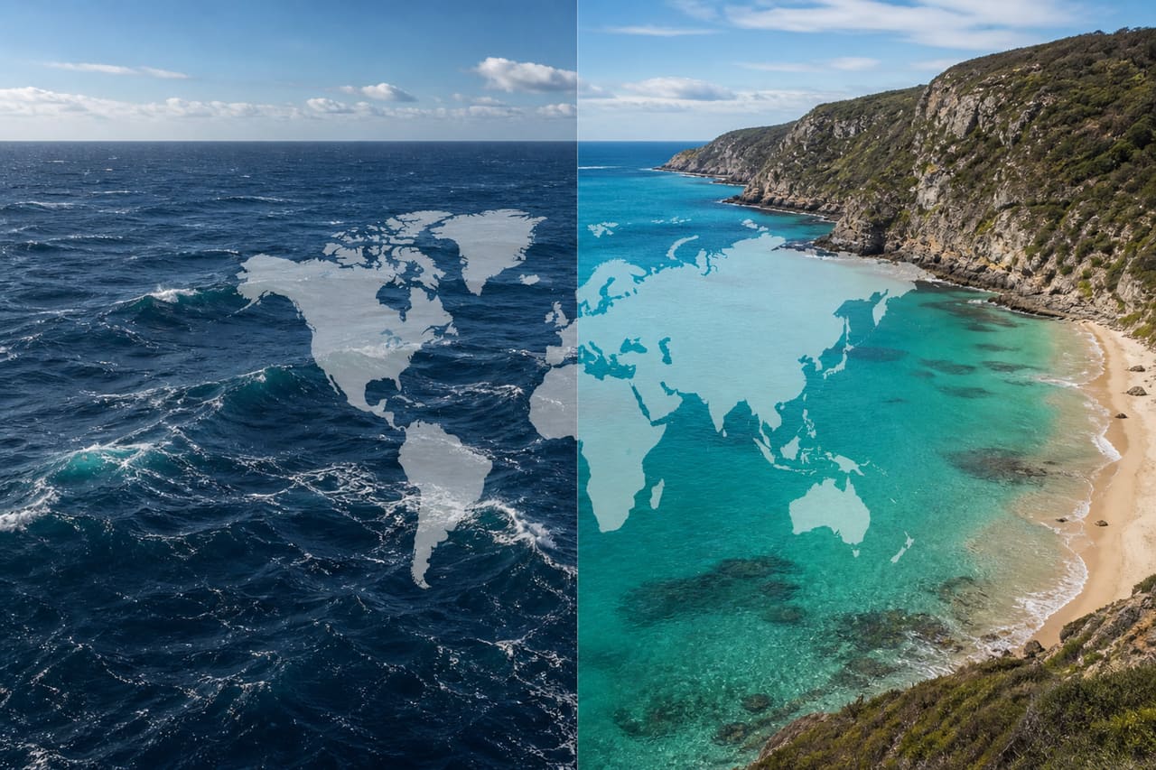 Comparison of a Vast Open Ocean and a Coastal Sea