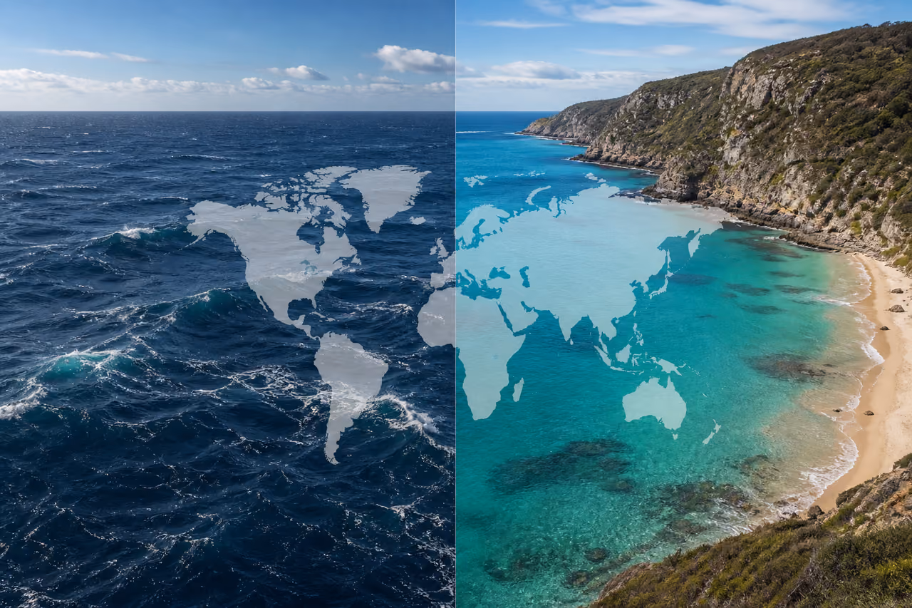 Comparison of a Vast Open Ocean and a Coastal Sea