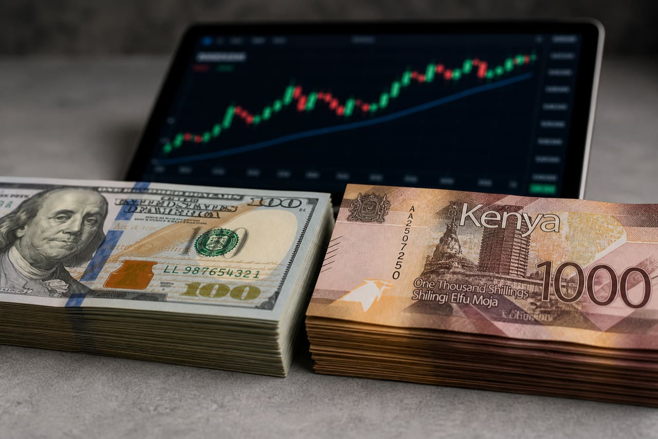 Us Dollar and Kenyan Shilling Banknotes Beside Financial Chart