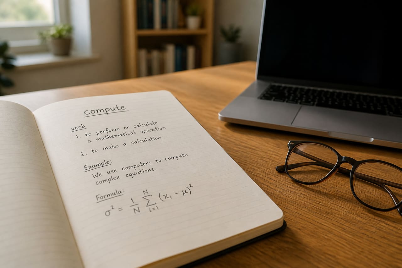 Open Notebook with Definition of Compute on a Desk