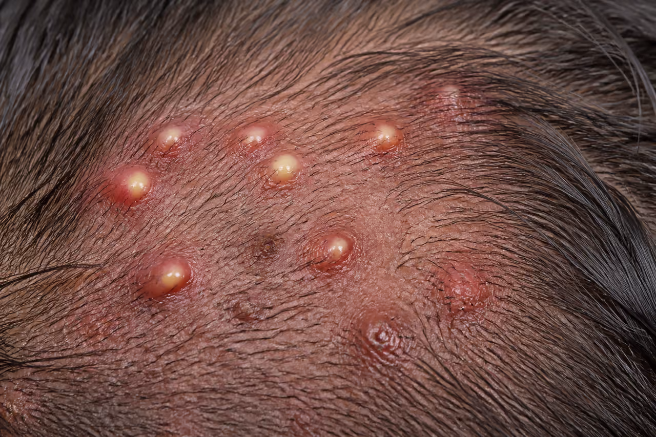 Close-Up of Pustules on a Human Scalp