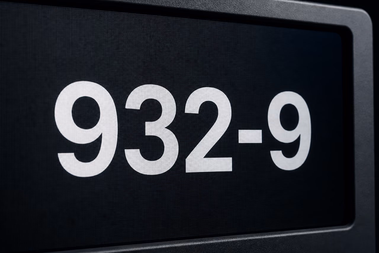 Digital Screen Displaying 932-9 Text in Studio Setting
