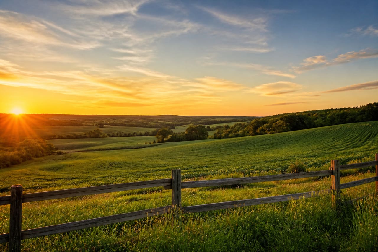 Lush Green Countryside Land with Rustic Wooden Fence