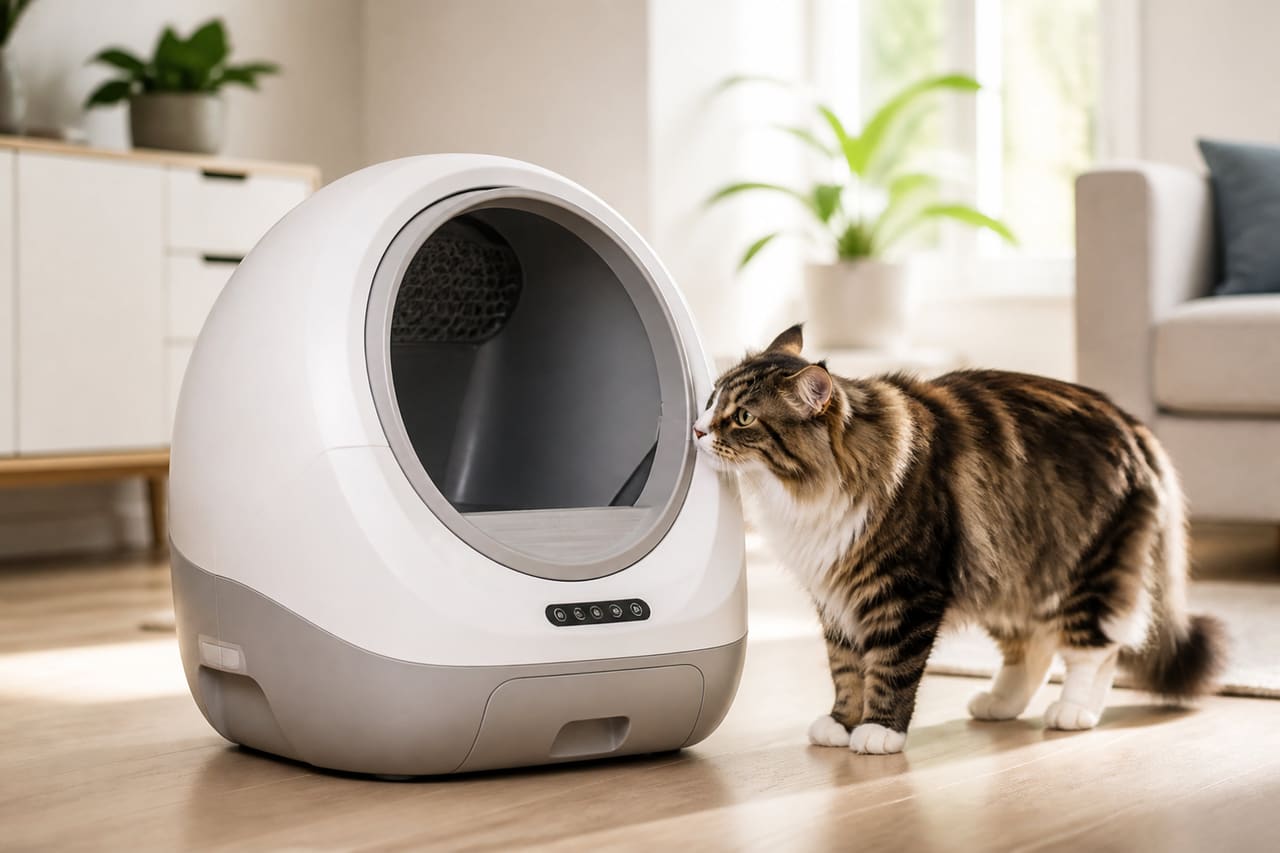 Automatic Self-Cleaning Litter Box in a Modern Living Room