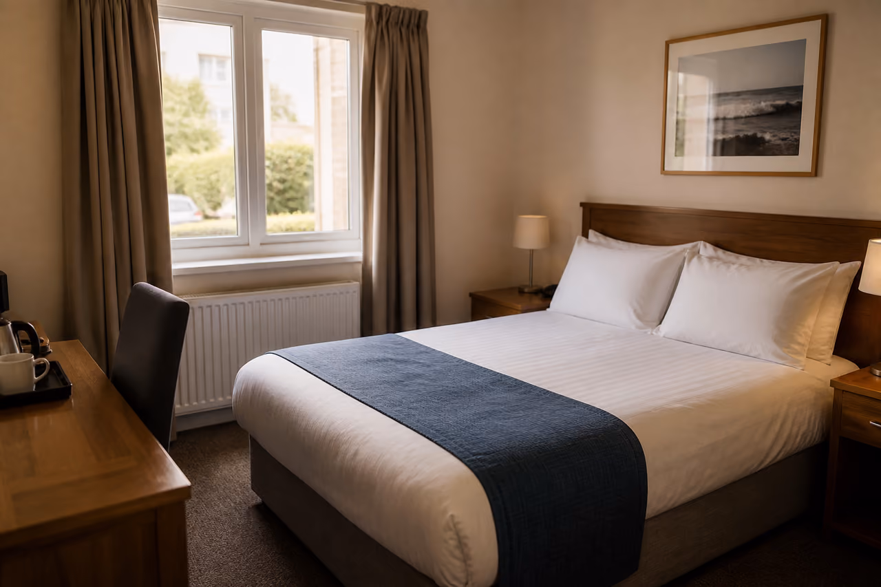 Clean Budget Hotel Room with Natural Lighting