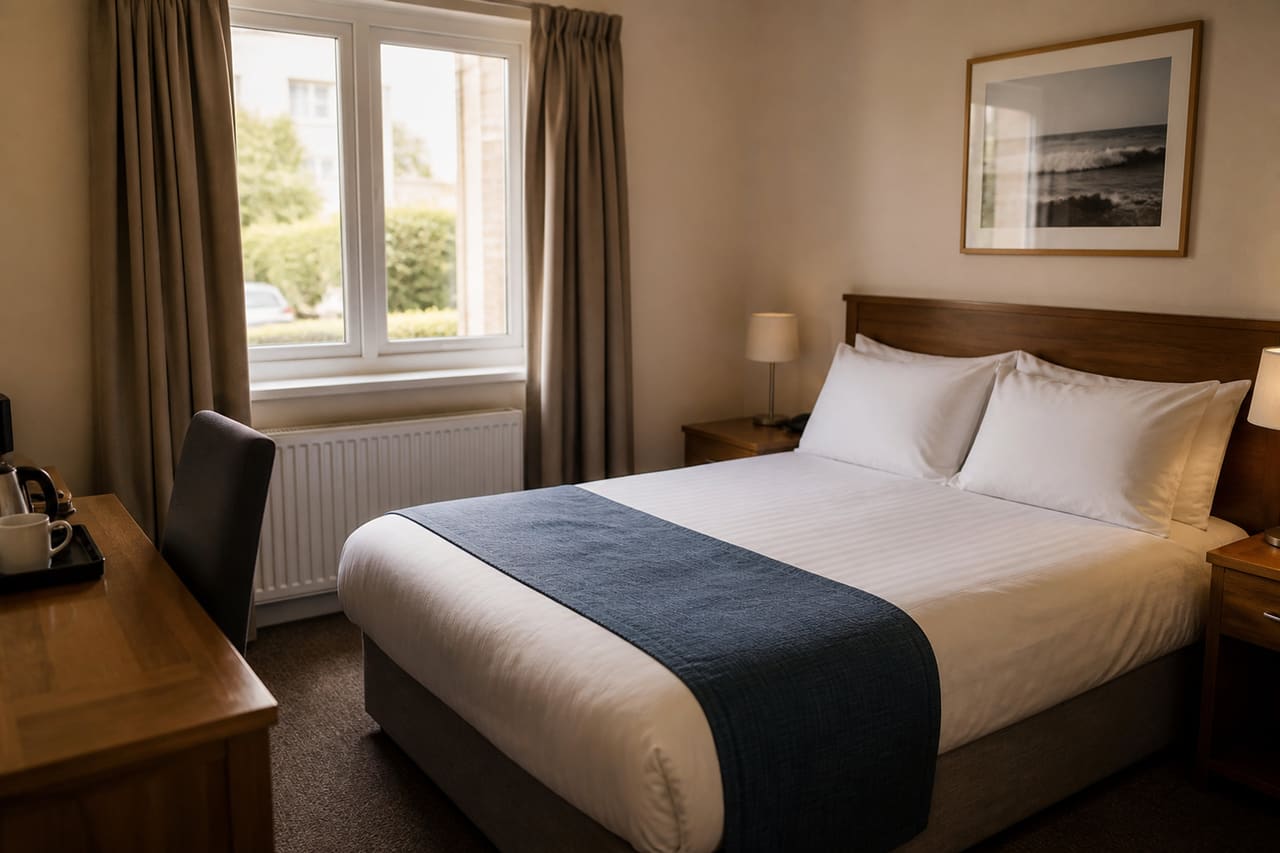 Clean Budget Hotel Room with Natural Lighting