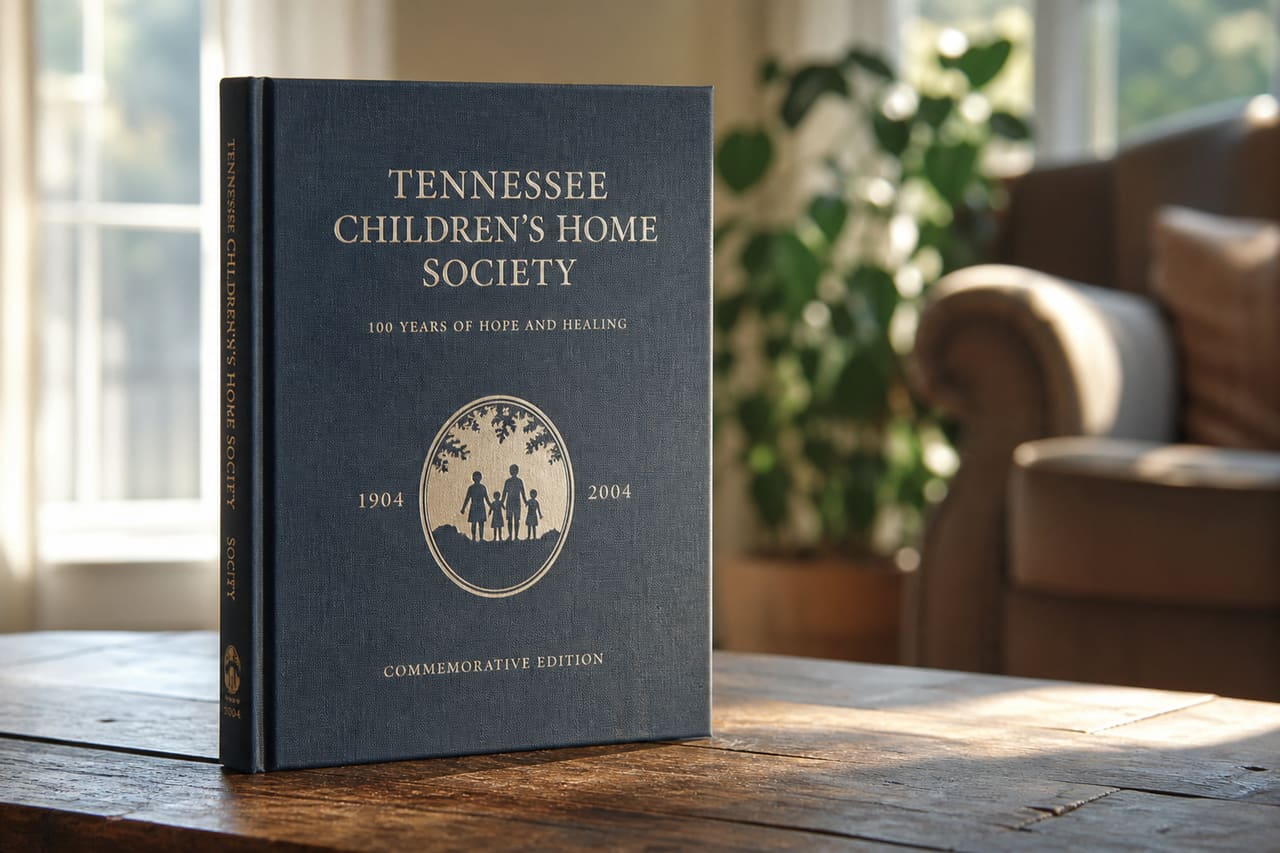 Commemorative Tennessee Children's Home Society Book on Wooden Table